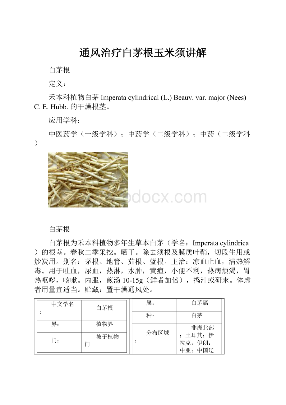 通风治疗白茅根玉米须讲解.docx