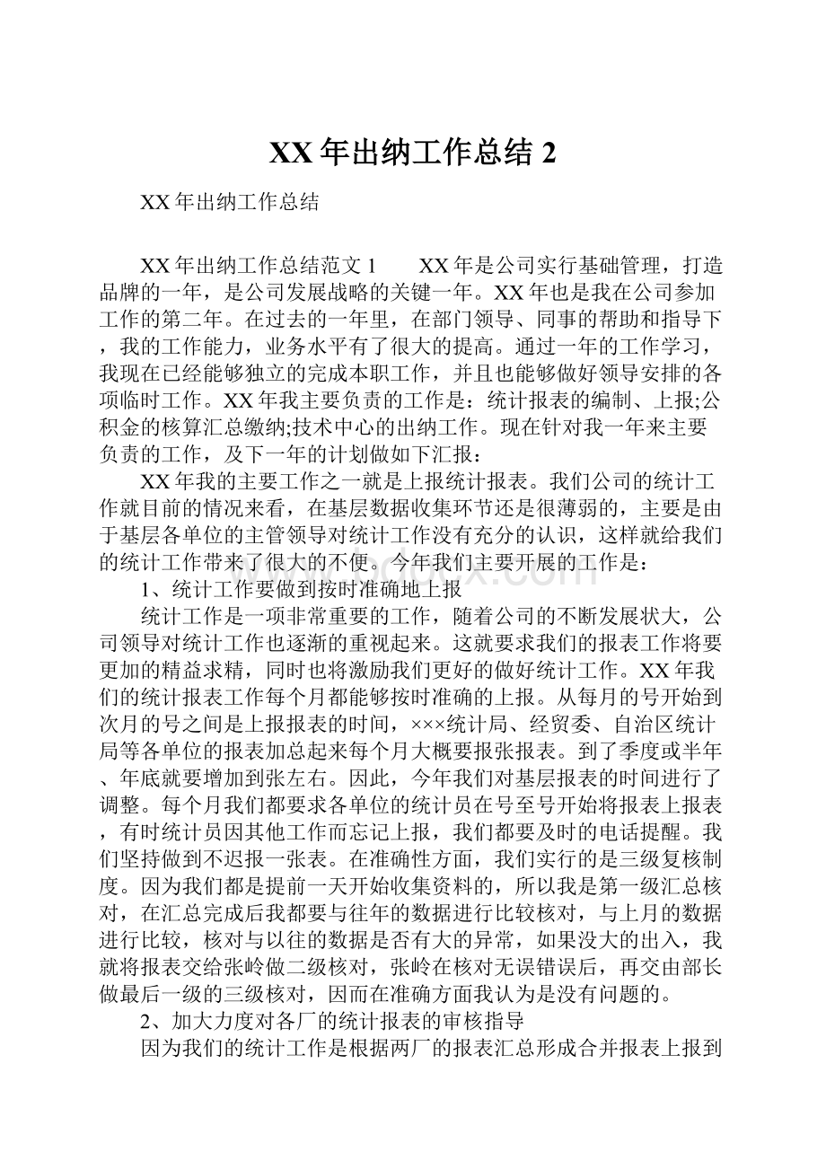 XX年出纳工作总结2.docx