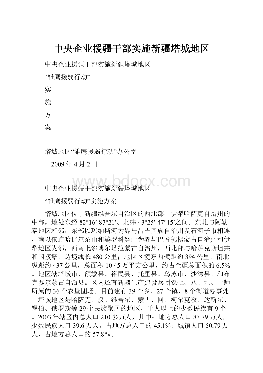 中央企业援疆干部实施新疆塔城地区.docx