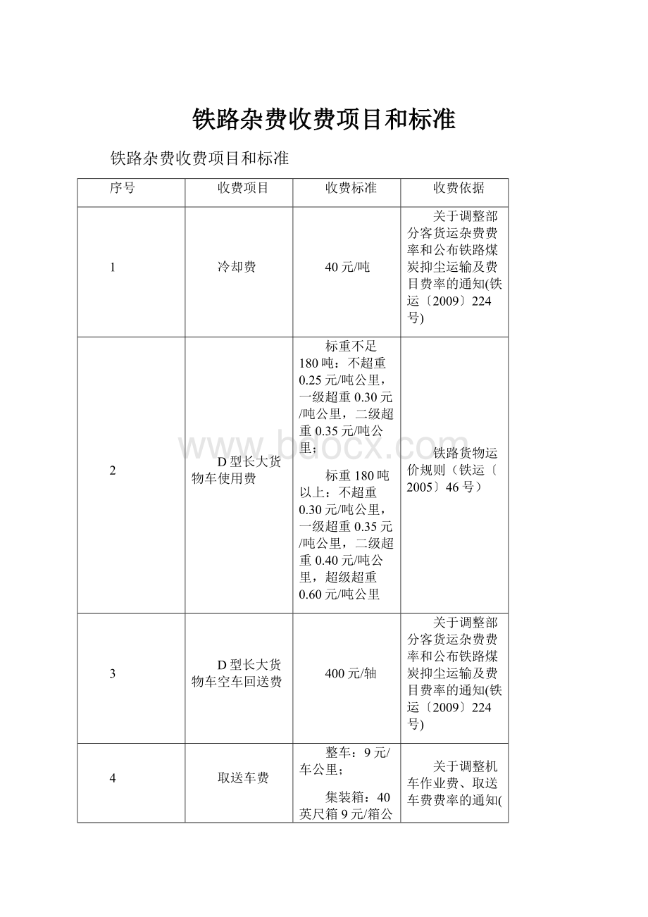 铁路杂费收费项目和标准.docx