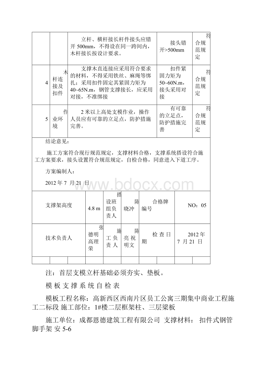 高支模搭设检查验收表.docx_第2页