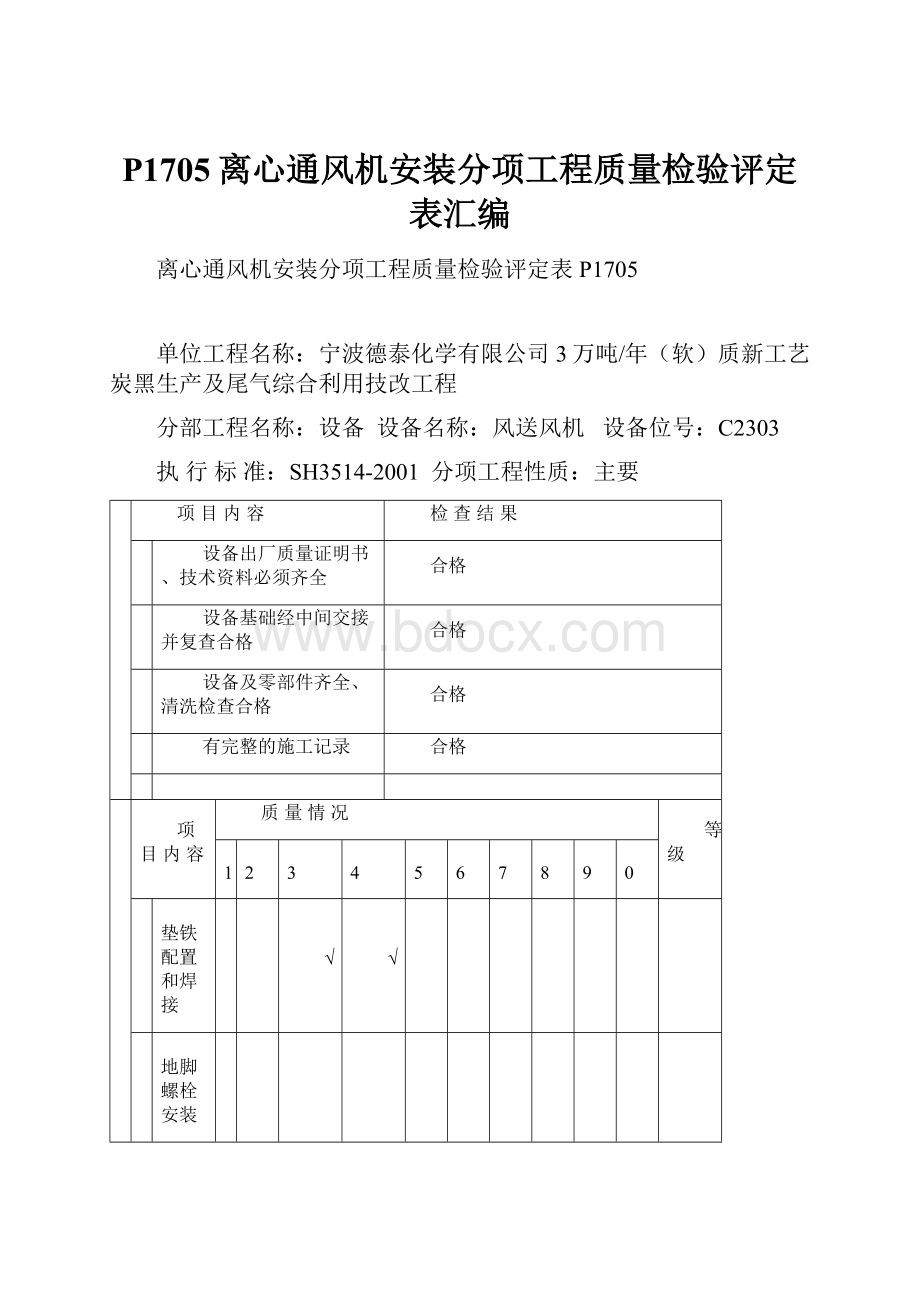 P1705离心通风机安装分项工程质量检验评定表汇编.docx_第1页