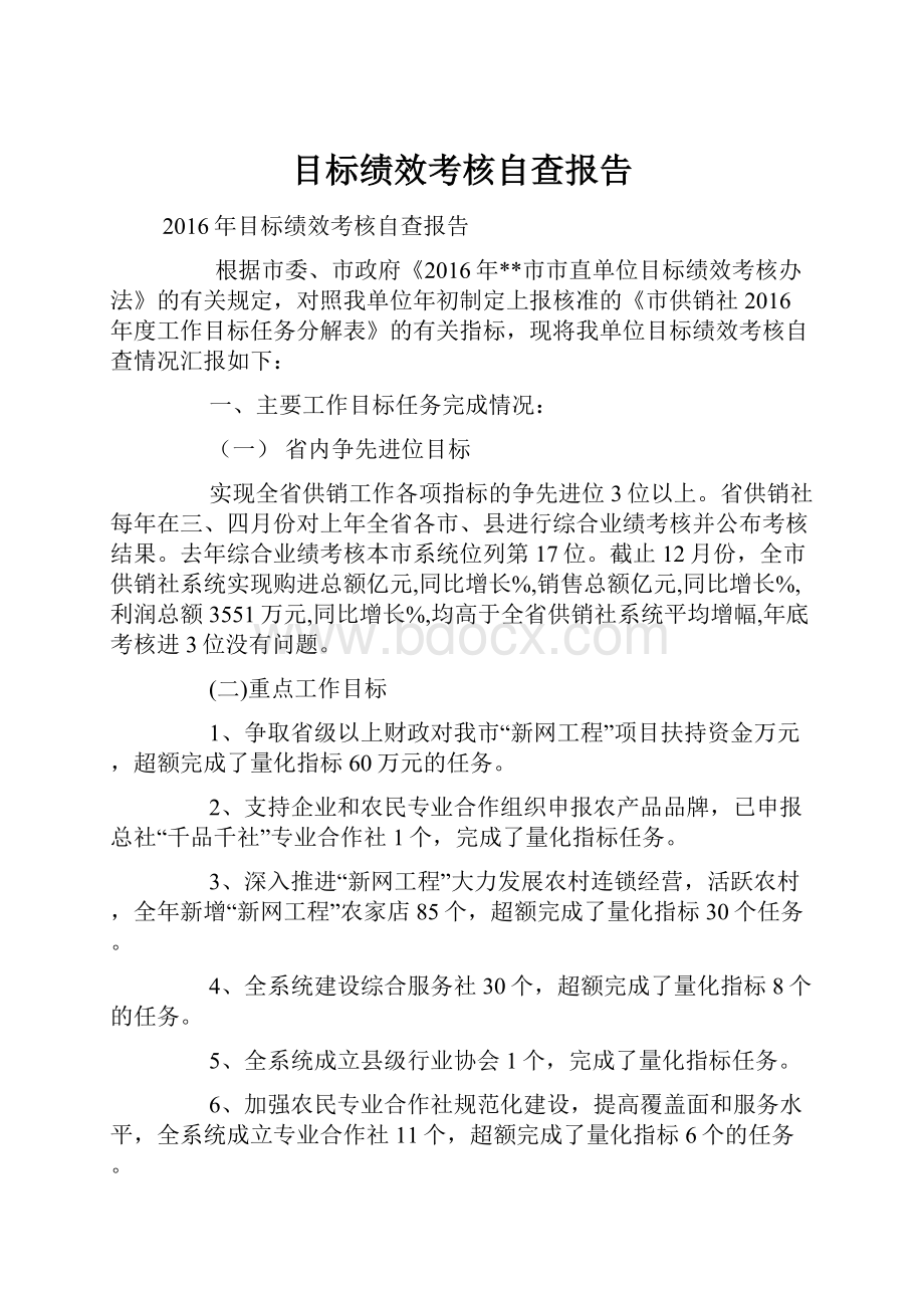 目标绩效考核自查报告.docx_第1页