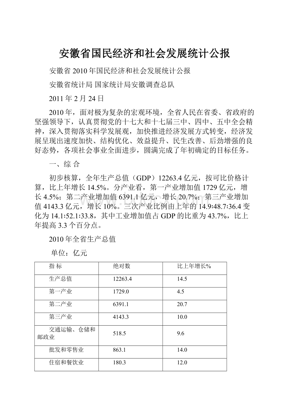 安徽省国民经济和社会发展统计公报.docx