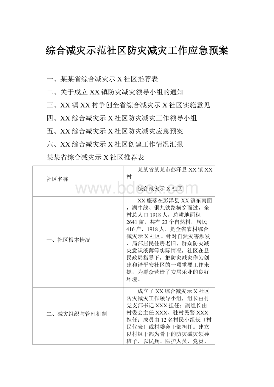 综合减灾示范社区防灾减灾工作应急预案.docx_第1页