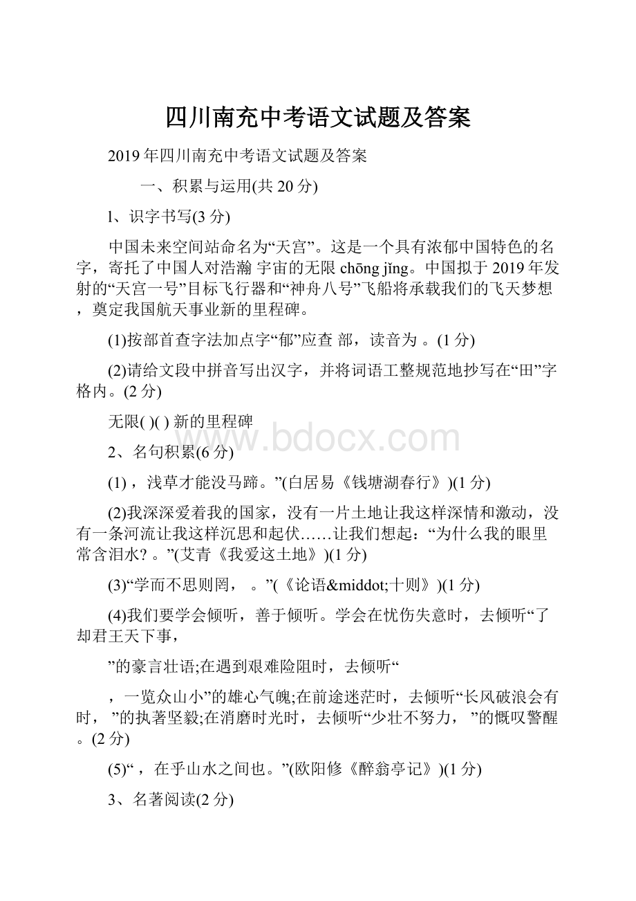 四川南充中考语文试题及答案.docx