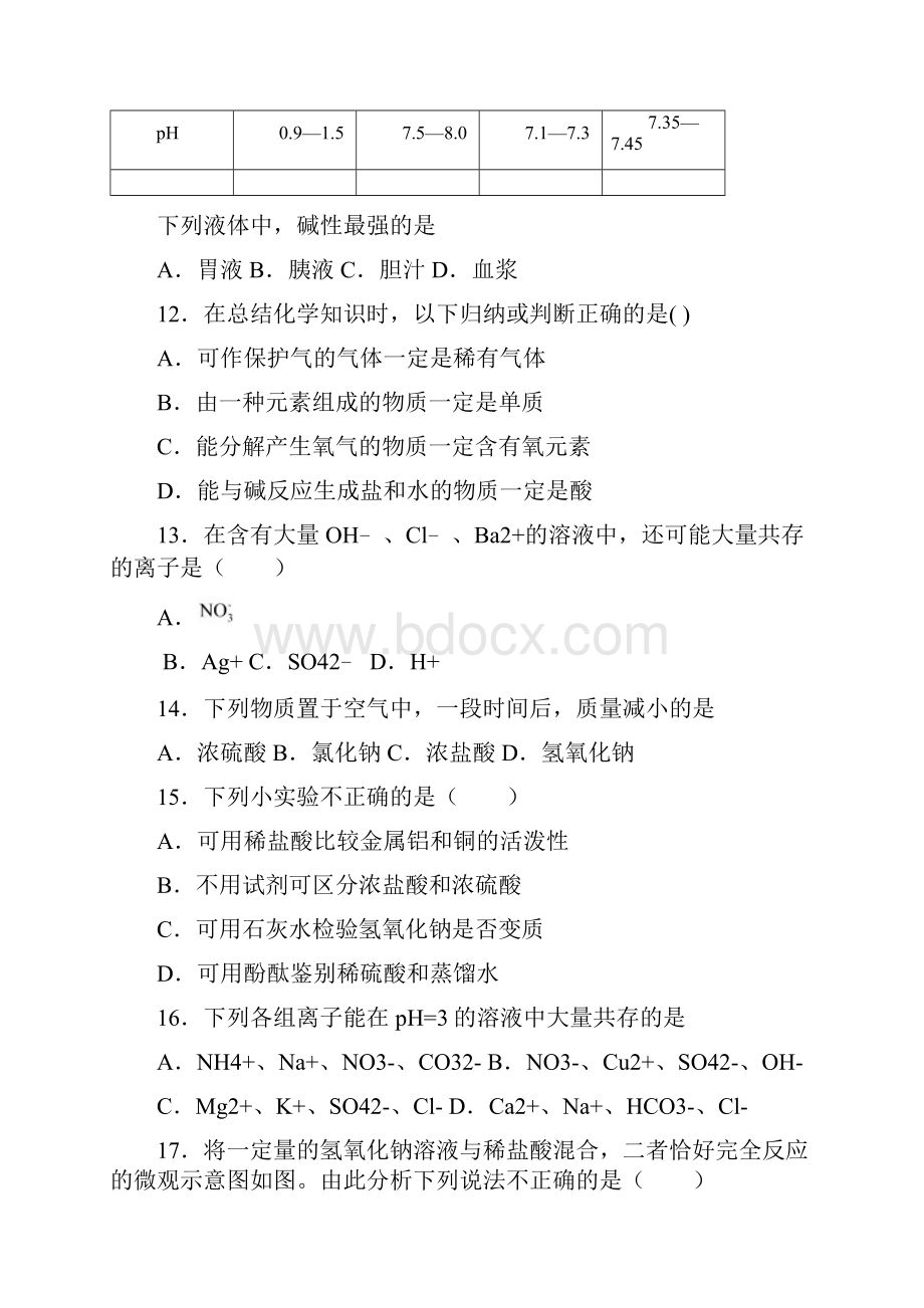 中考化学专项训练酸和碱的中和反应提高同步测试含答案解析.docx_第3页