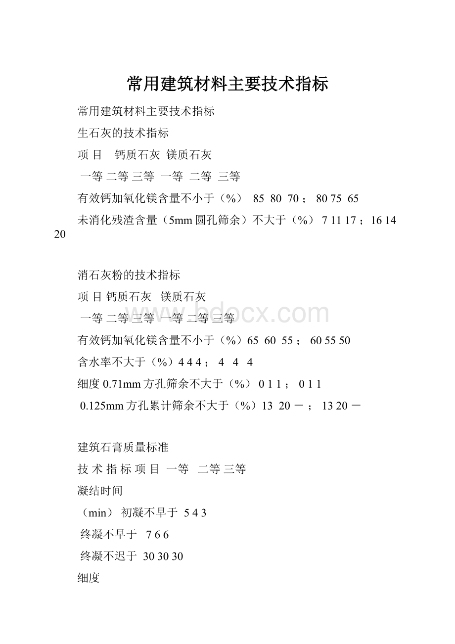 常用建筑材料主要技术指标.docx_第1页