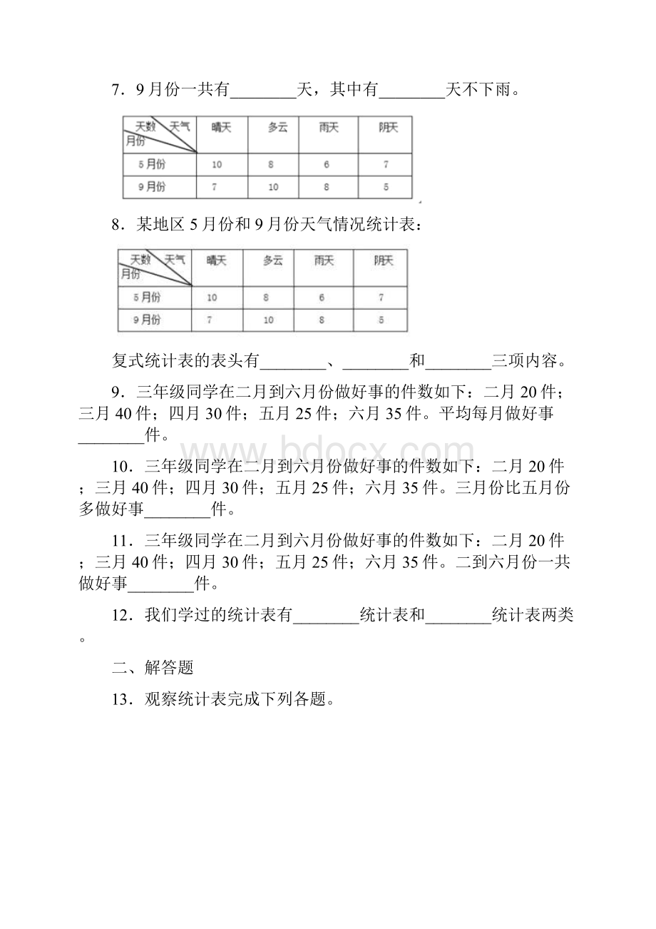 小学数学新人教版三年级下册第三单元《复式统计表》 单元检测卷答案解析1.docx_第3页