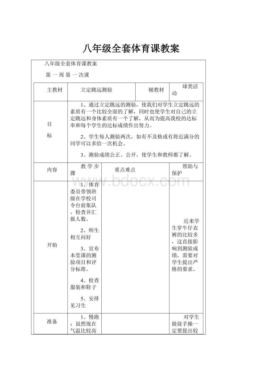 八年级全套体育课教案.docx_第1页