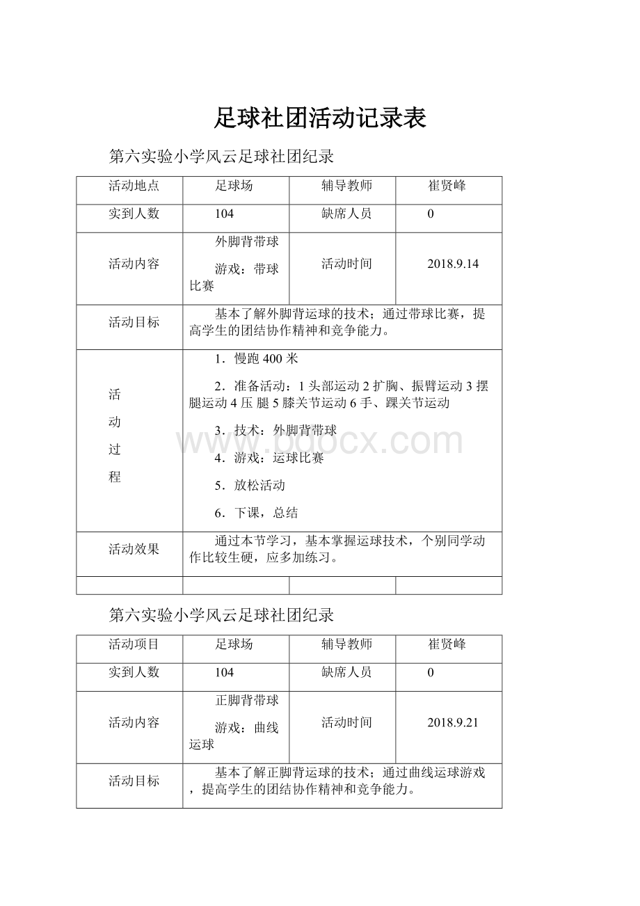 足球社团活动记录表.docx