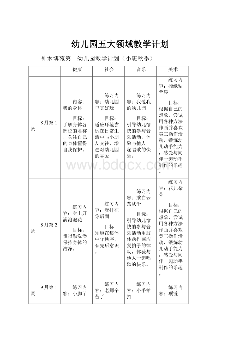 幼儿园五大领域教学计划.docx_第1页