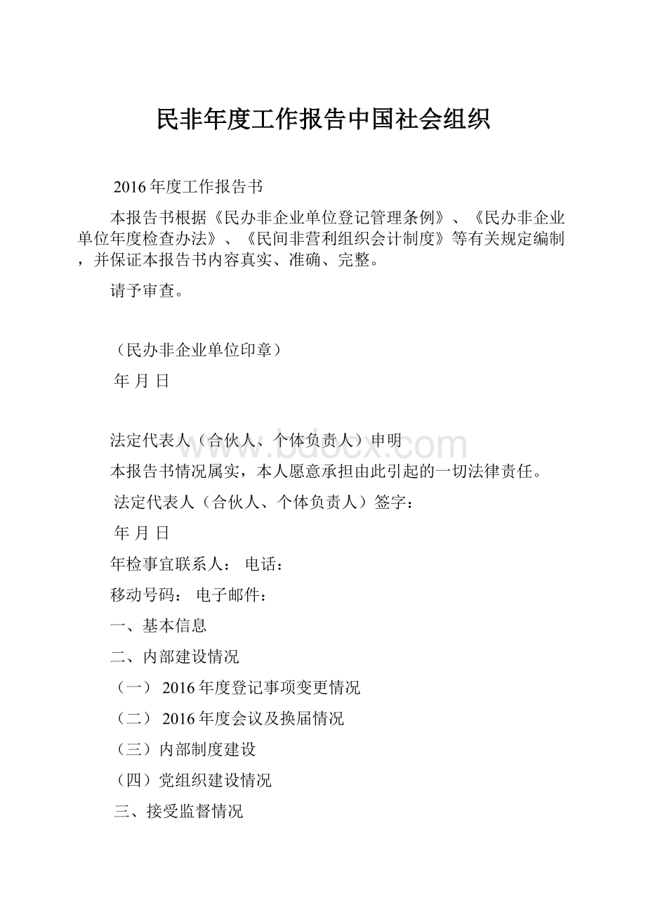 民非年度工作报告中国社会组织.docx