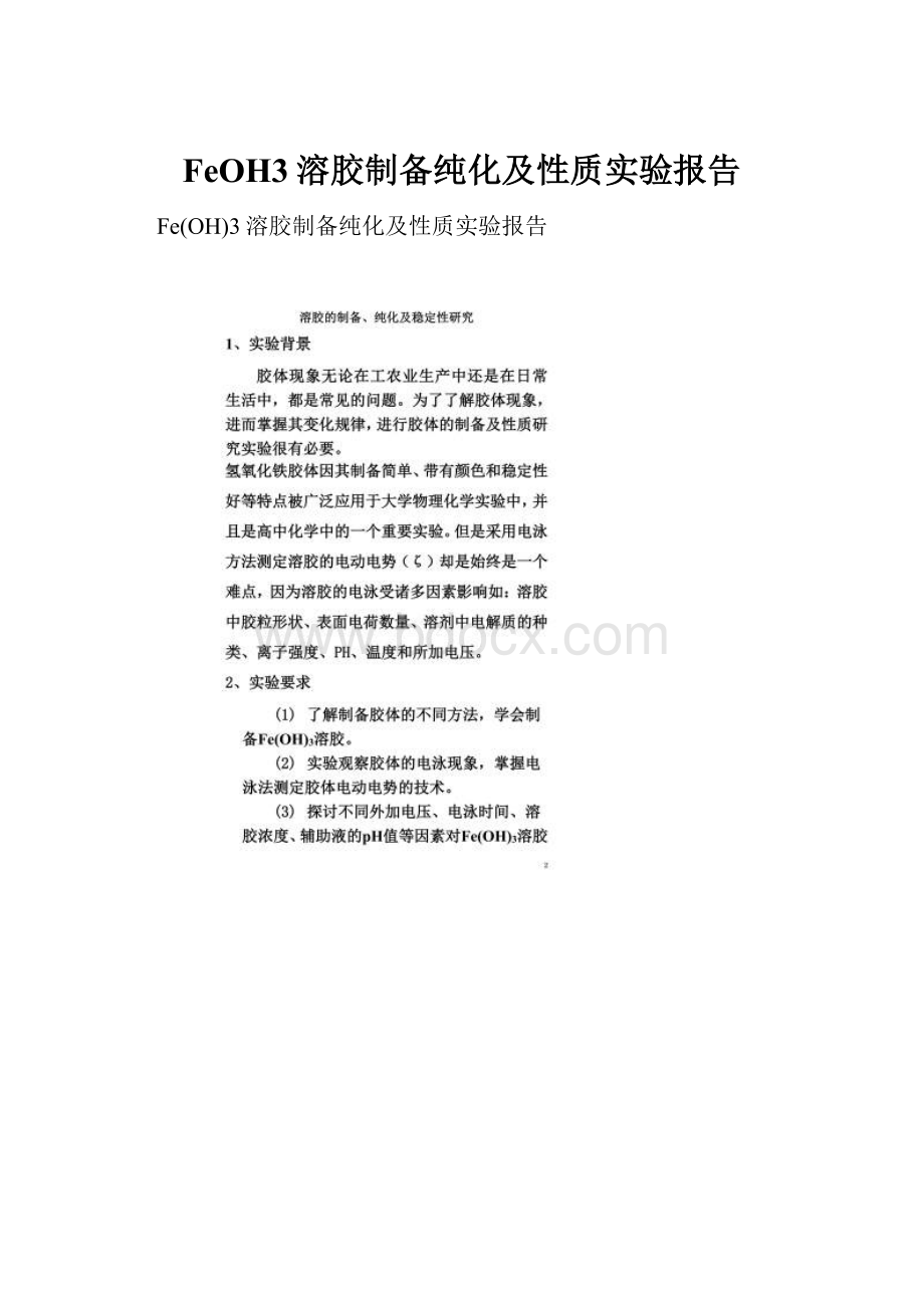 FeOH3溶胶制备纯化及性质实验报告.docx