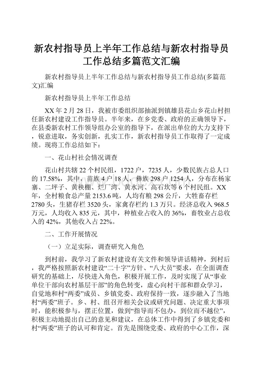 新农村指导员上半年工作总结与新农村指导员工作总结多篇范文汇编.docx