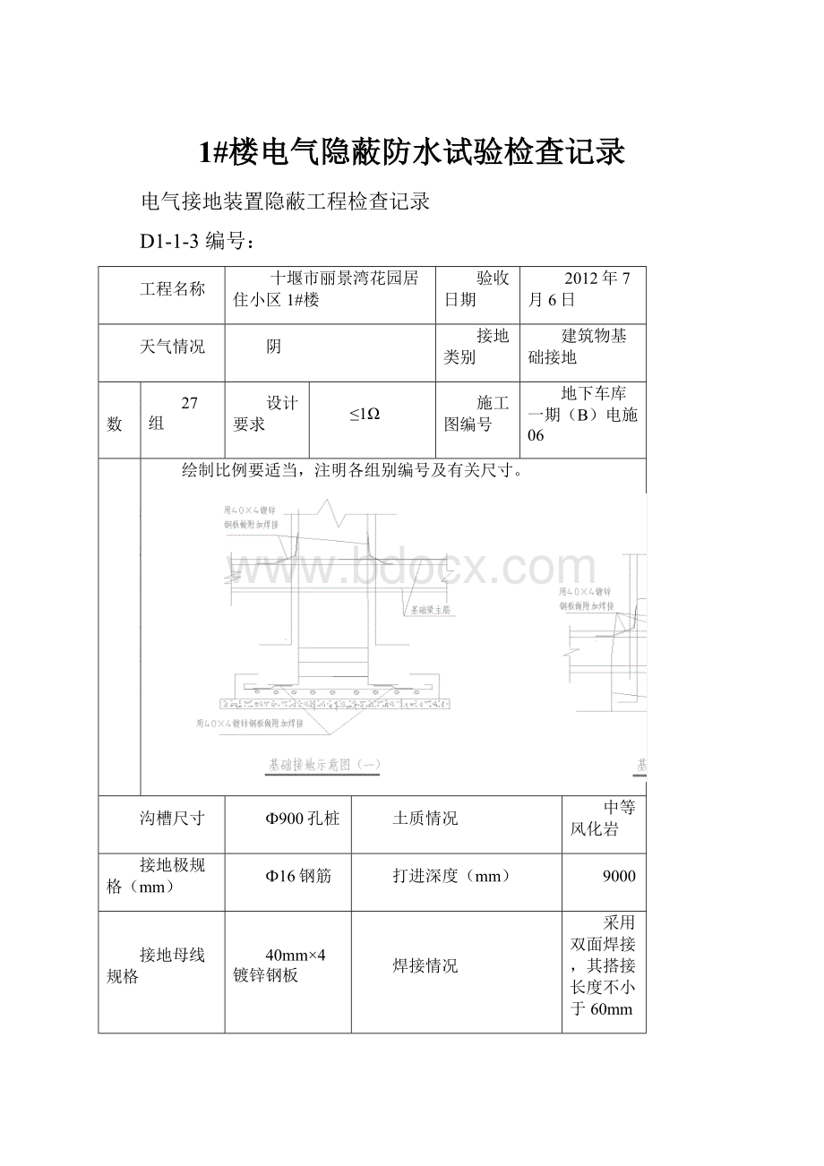 1#楼电气隐蔽防水试验检查记录.docx_第1页