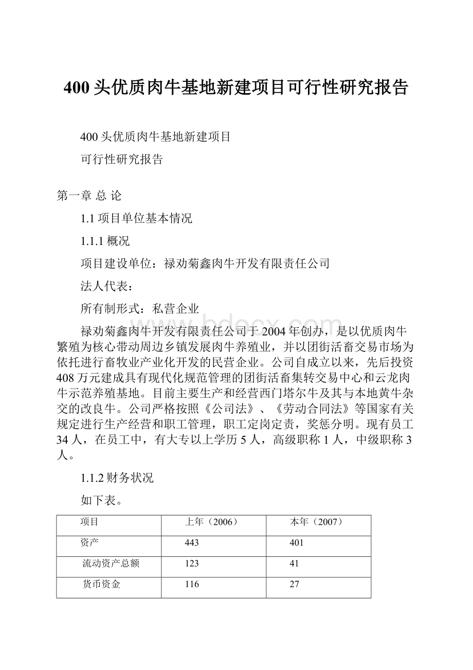 400头优质肉牛基地新建项目可行性研究报告.docx_第1页