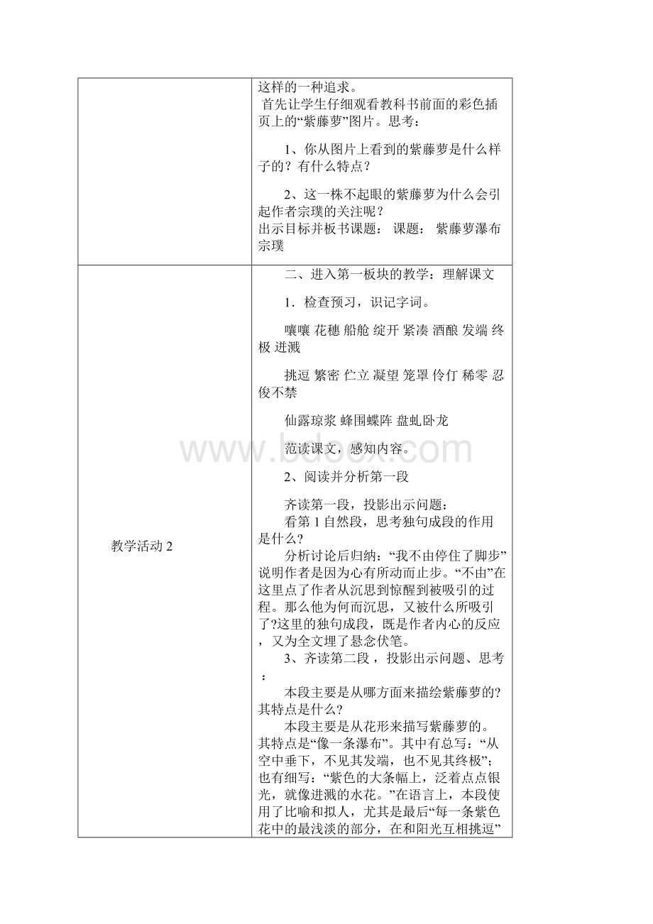 最新春部编人教版语文七年级下册《紫藤萝瀑布》方案公开课优质课教学电子教案可直接采用.docx_第3页