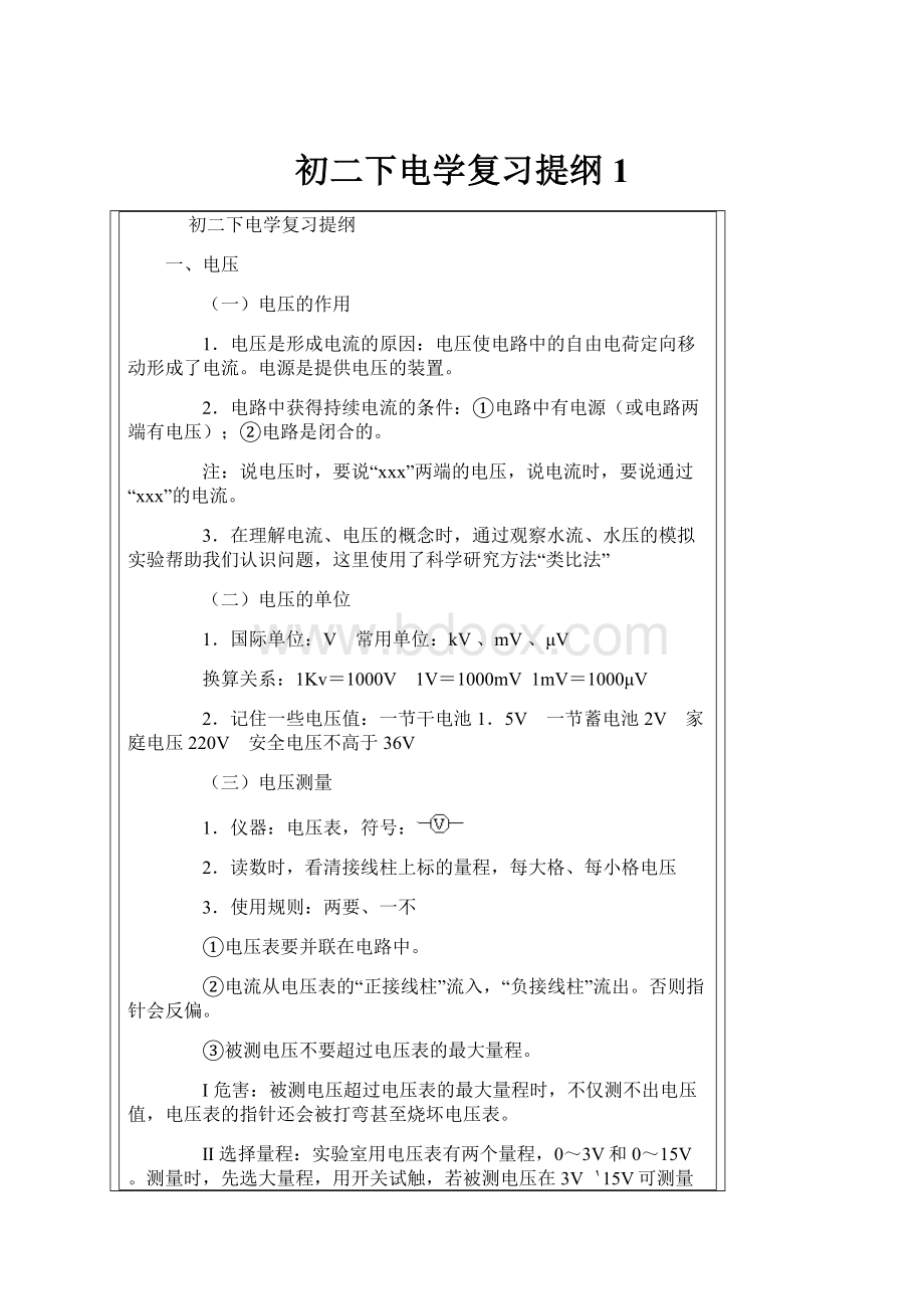 初二下电学复习提纲1.docx