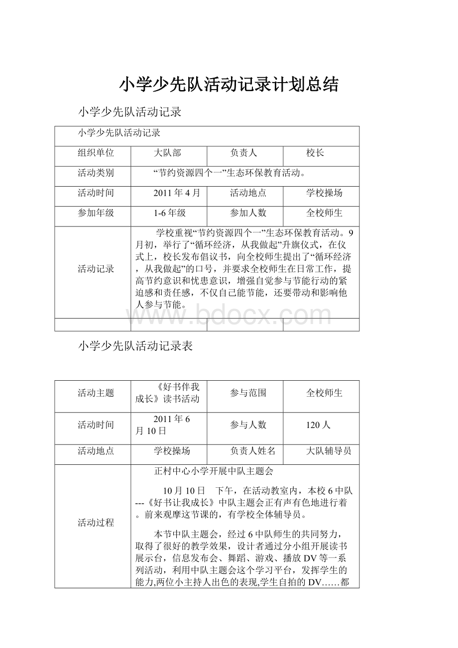 小学少先队活动记录计划总结.docx