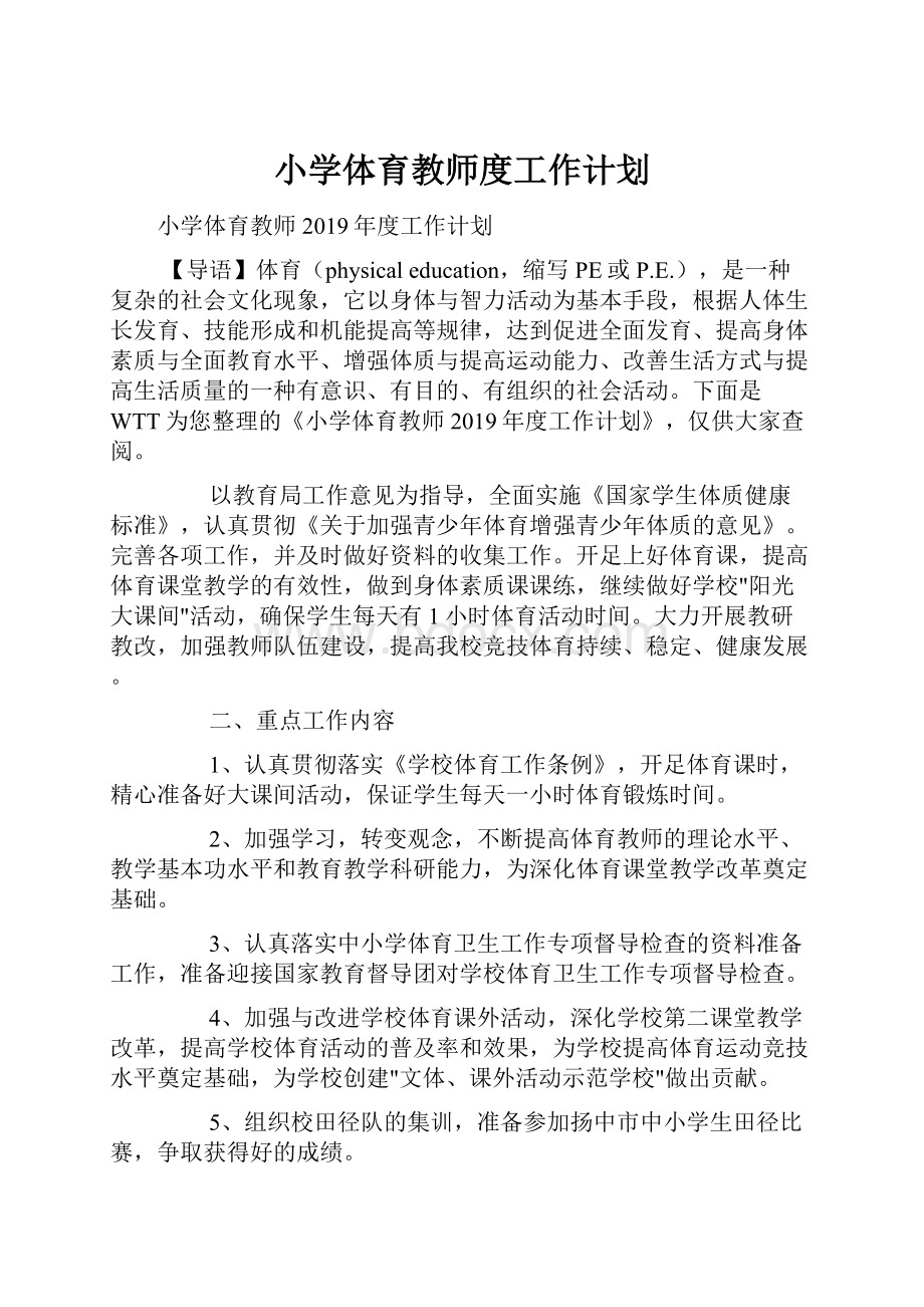 小学体育教师度工作计划.docx