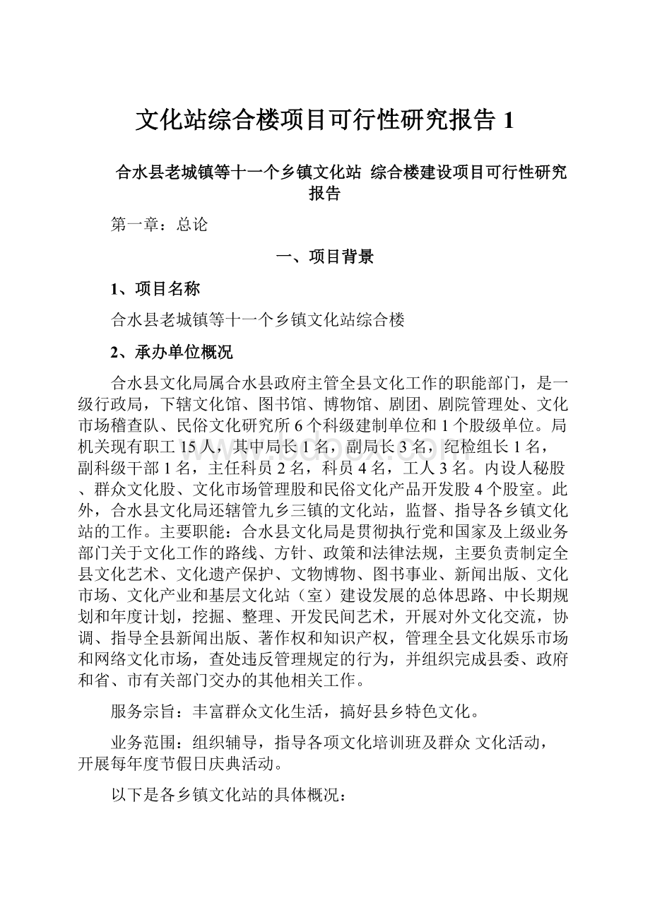 文化站综合楼项目可行性研究报告1.docx