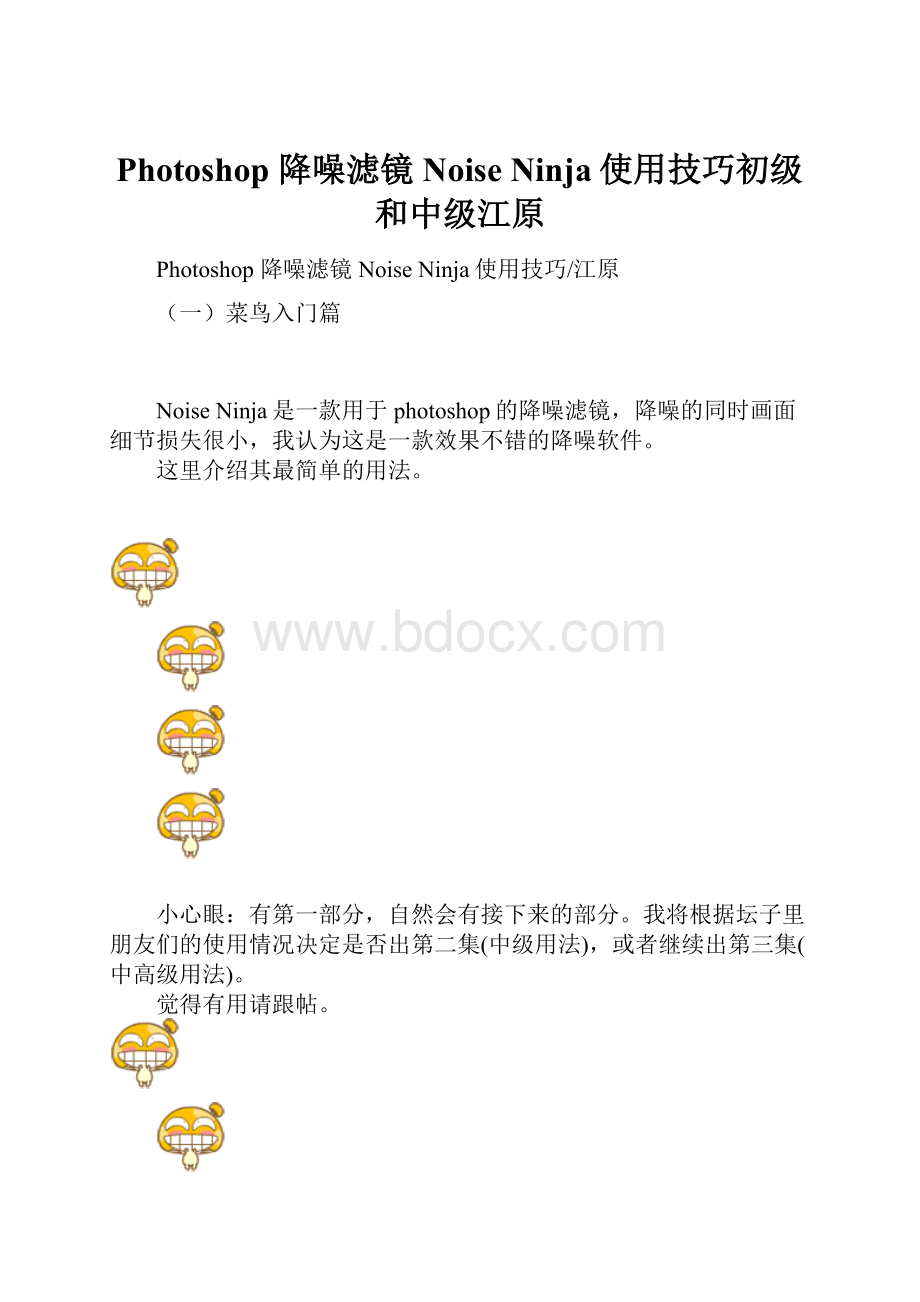 Photoshop 降噪滤镜 Noise Ninja使用技巧初级和中级江原.docx_第1页