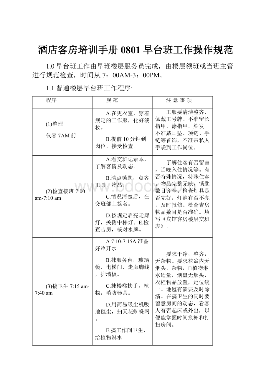 酒店客房培训手册0801早台班工作操作规范.docx_第1页