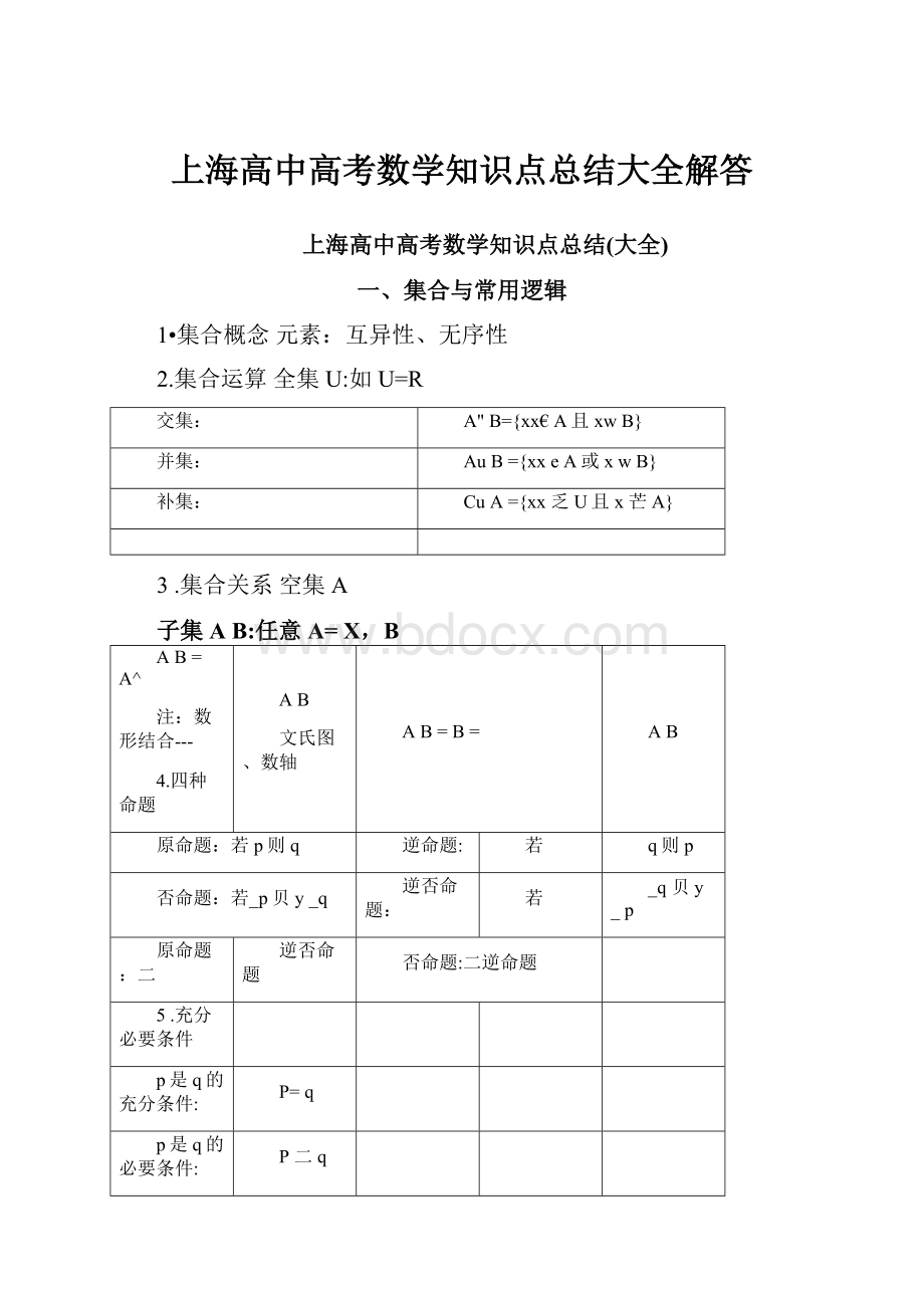 上海高中高考数学知识点总结大全解答.docx