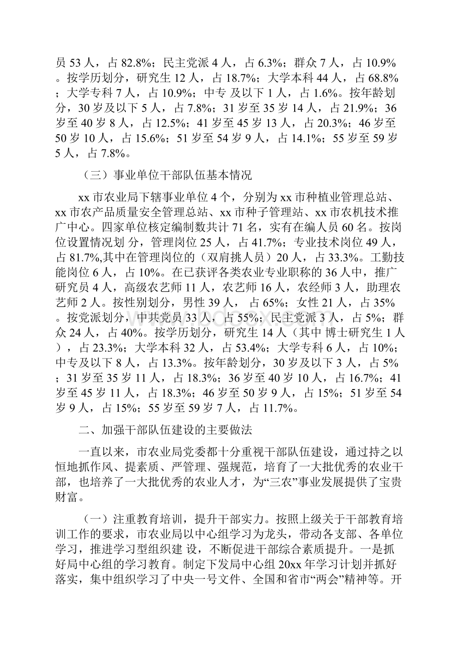 市农业局20xx年干部队伍建设情况专题报告.docx_第2页