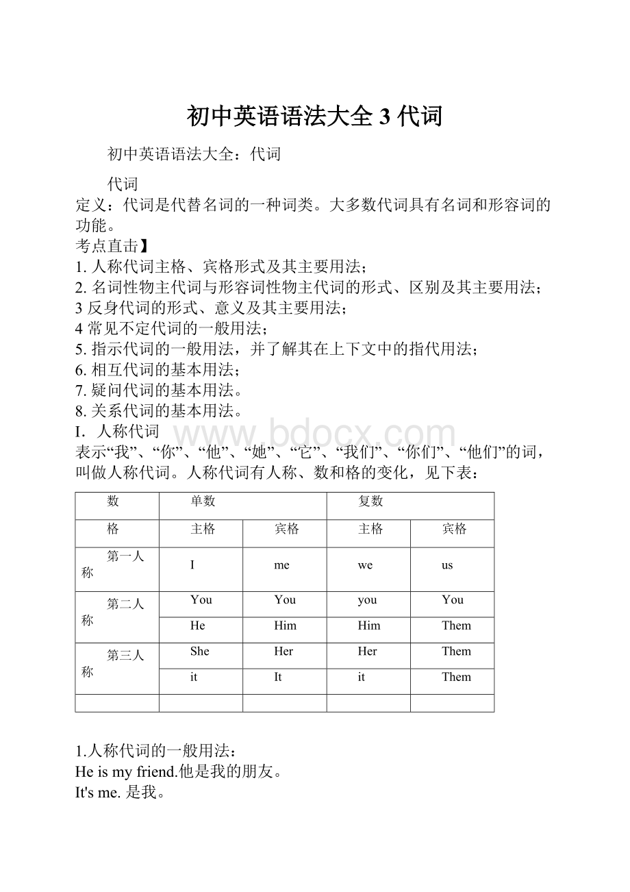 初中英语语法大全3 代词.docx_第1页