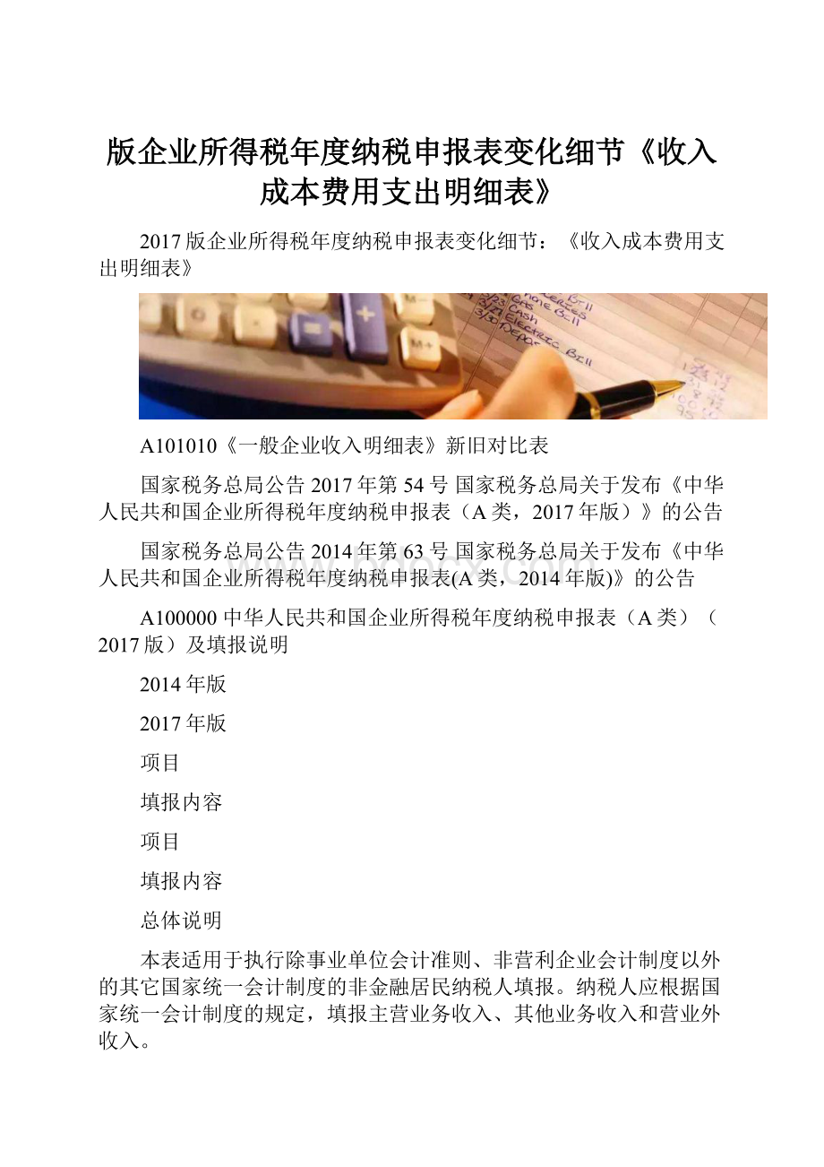 版企业所得税年度纳税申报表变化细节《收入成本费用支出明细表》.docx_第1页