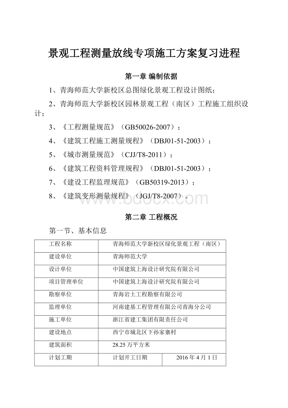 景观工程测量放线专项施工方案复习进程.docx