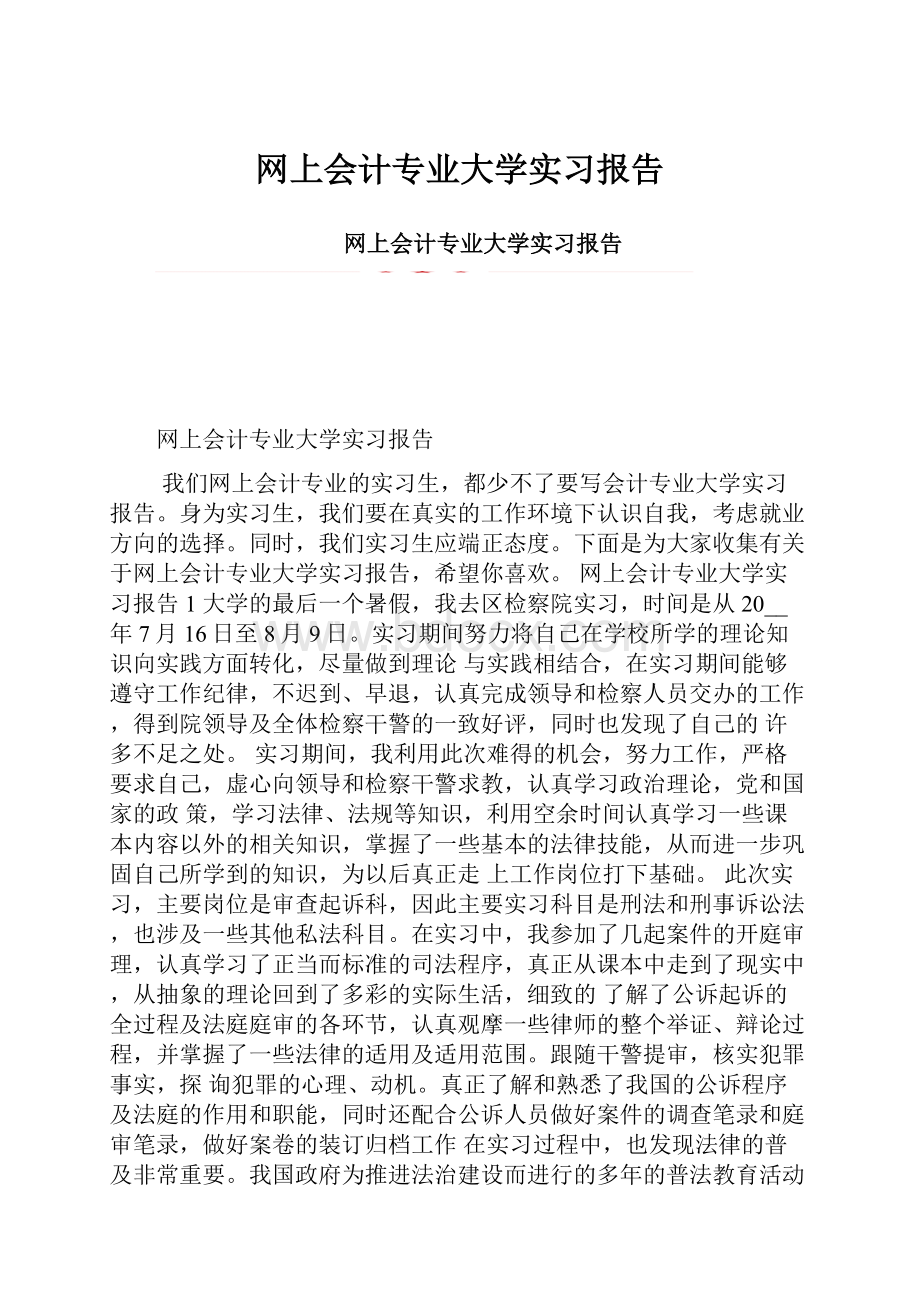 网上会计专业大学实习报告.docx