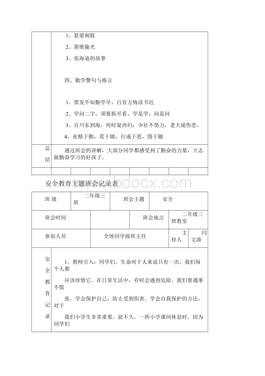 安全教育主题班会记录表.docx_第2页