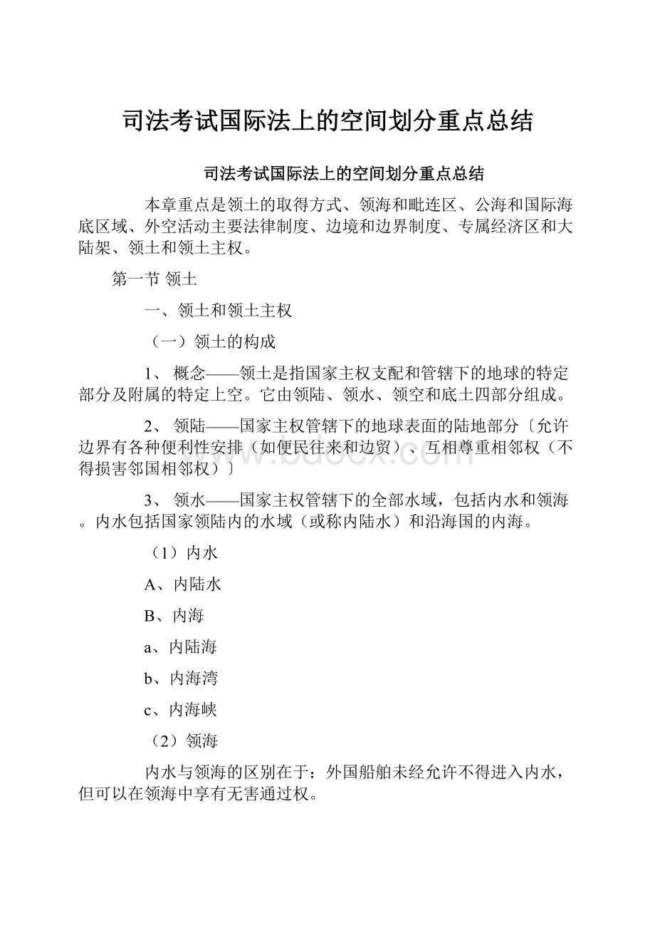 司法考试国际法上的空间划分重点总结.docx