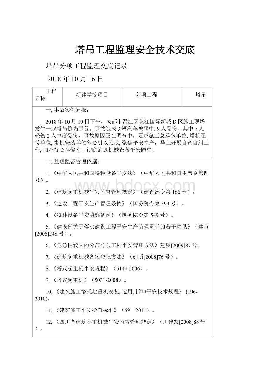 塔吊工程监理安全技术交底.docx