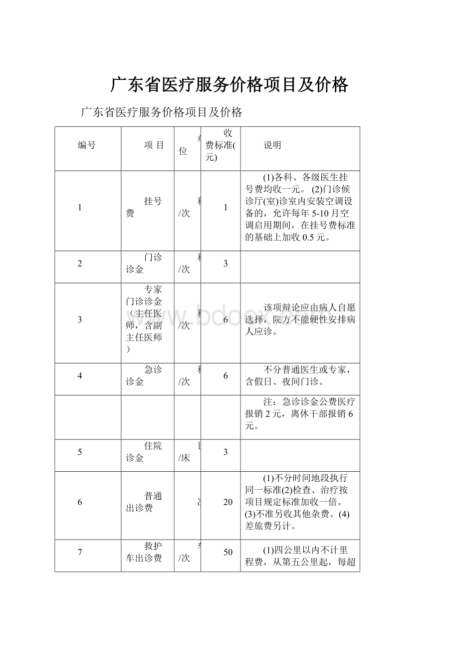 广东省医疗服务价格项目及价格.docx_第1页