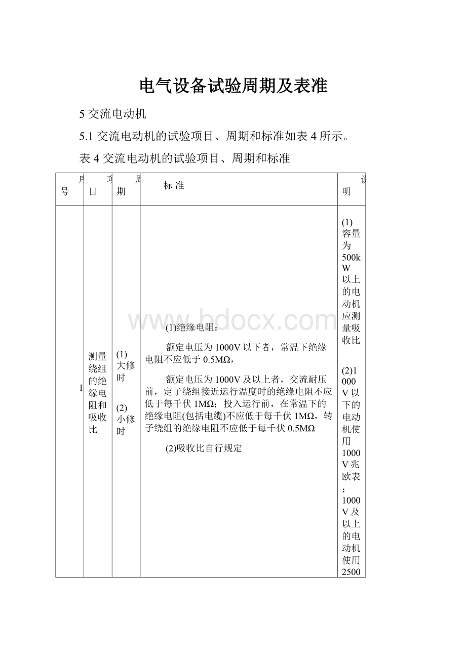 电气设备试验周期及表准.docx