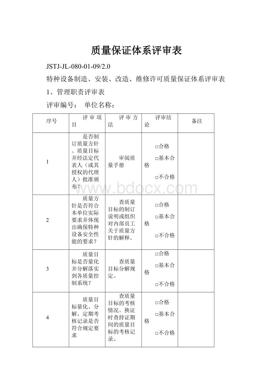 质量保证体系评审表.docx_第1页