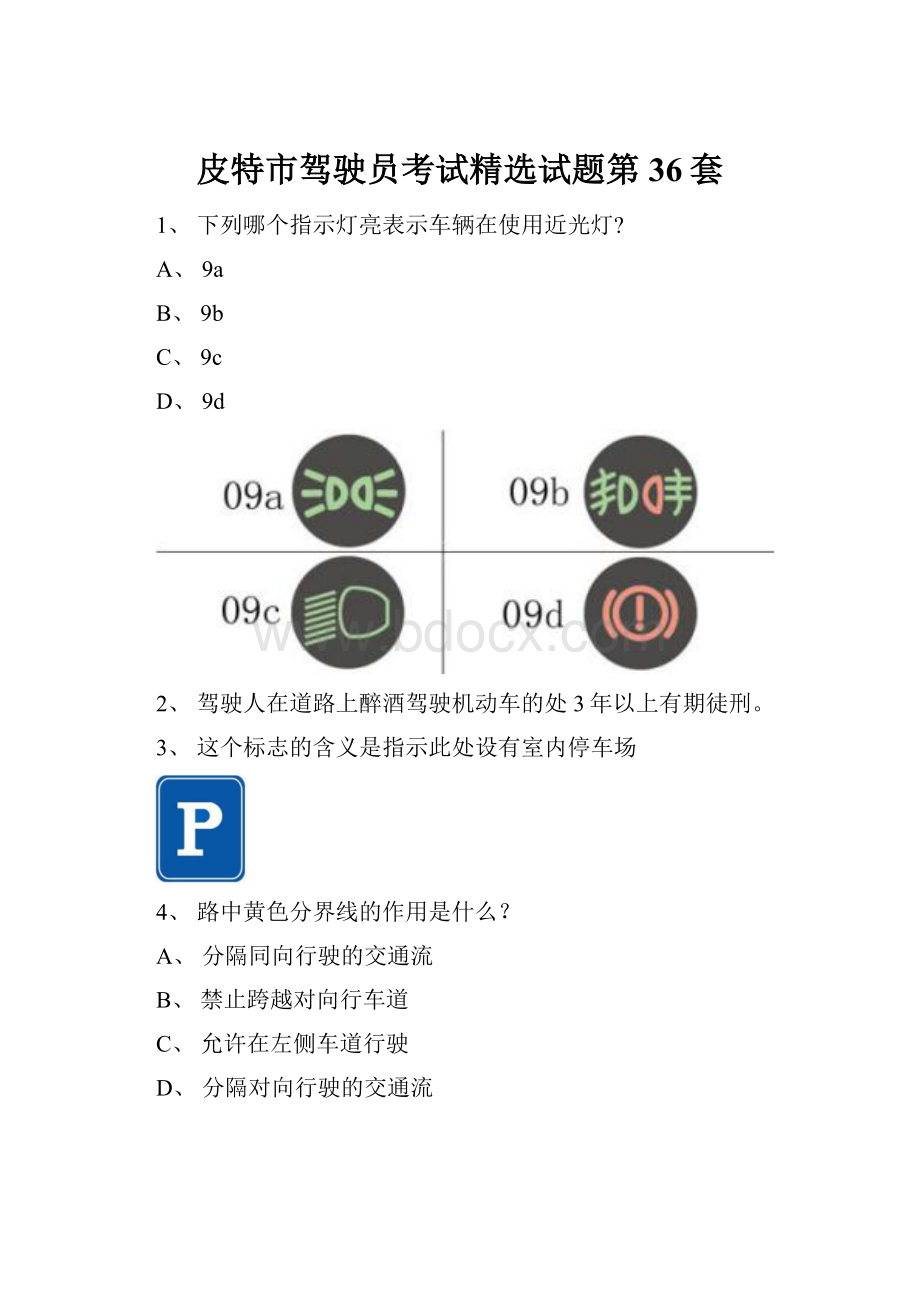 皮特市驾驶员考试精选试题第36套.docx_第1页