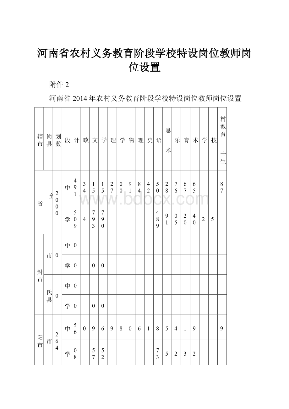 河南省农村义务教育阶段学校特设岗位教师岗位设置.docx