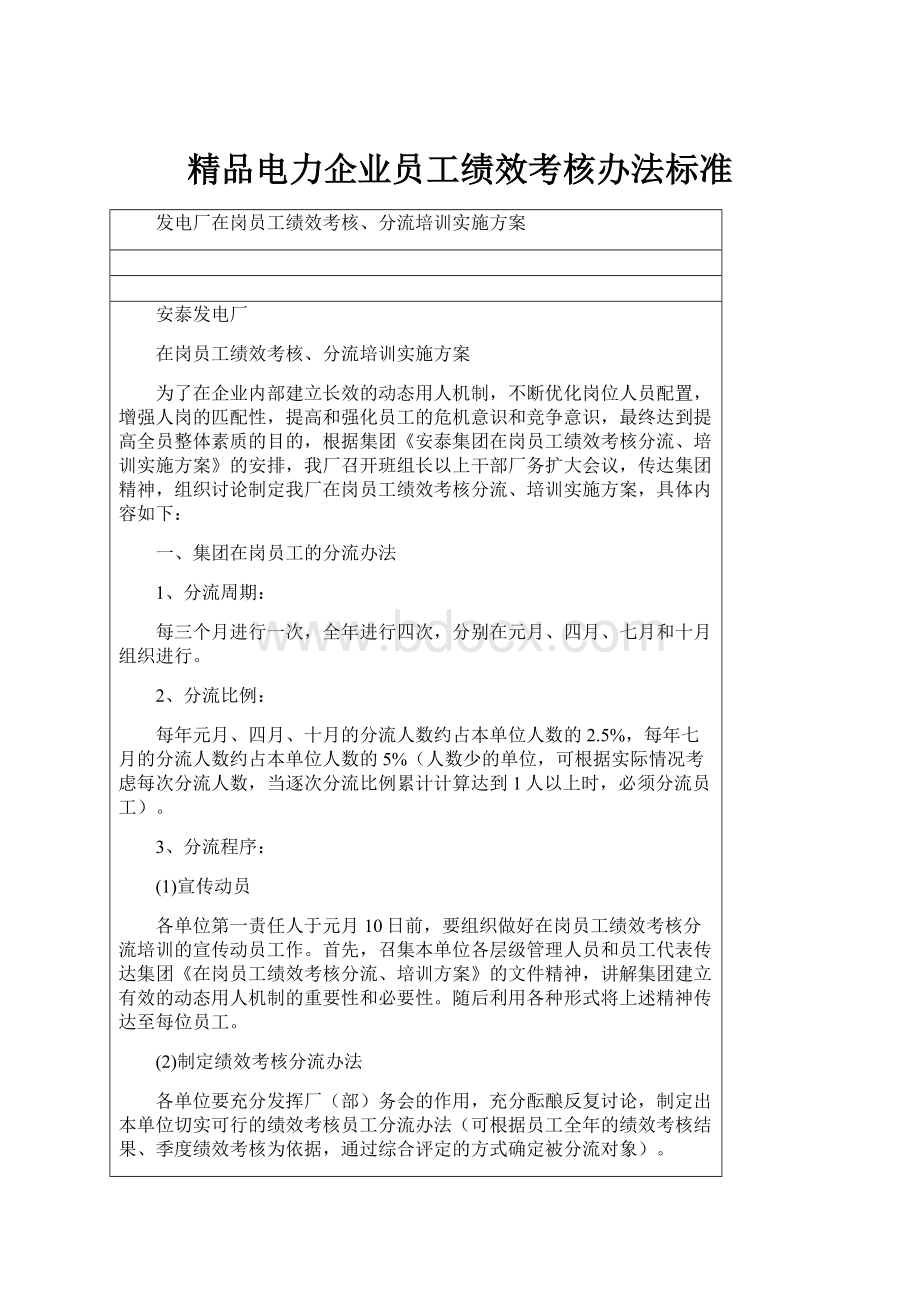 精品电力企业员工绩效考核办法标准.docx