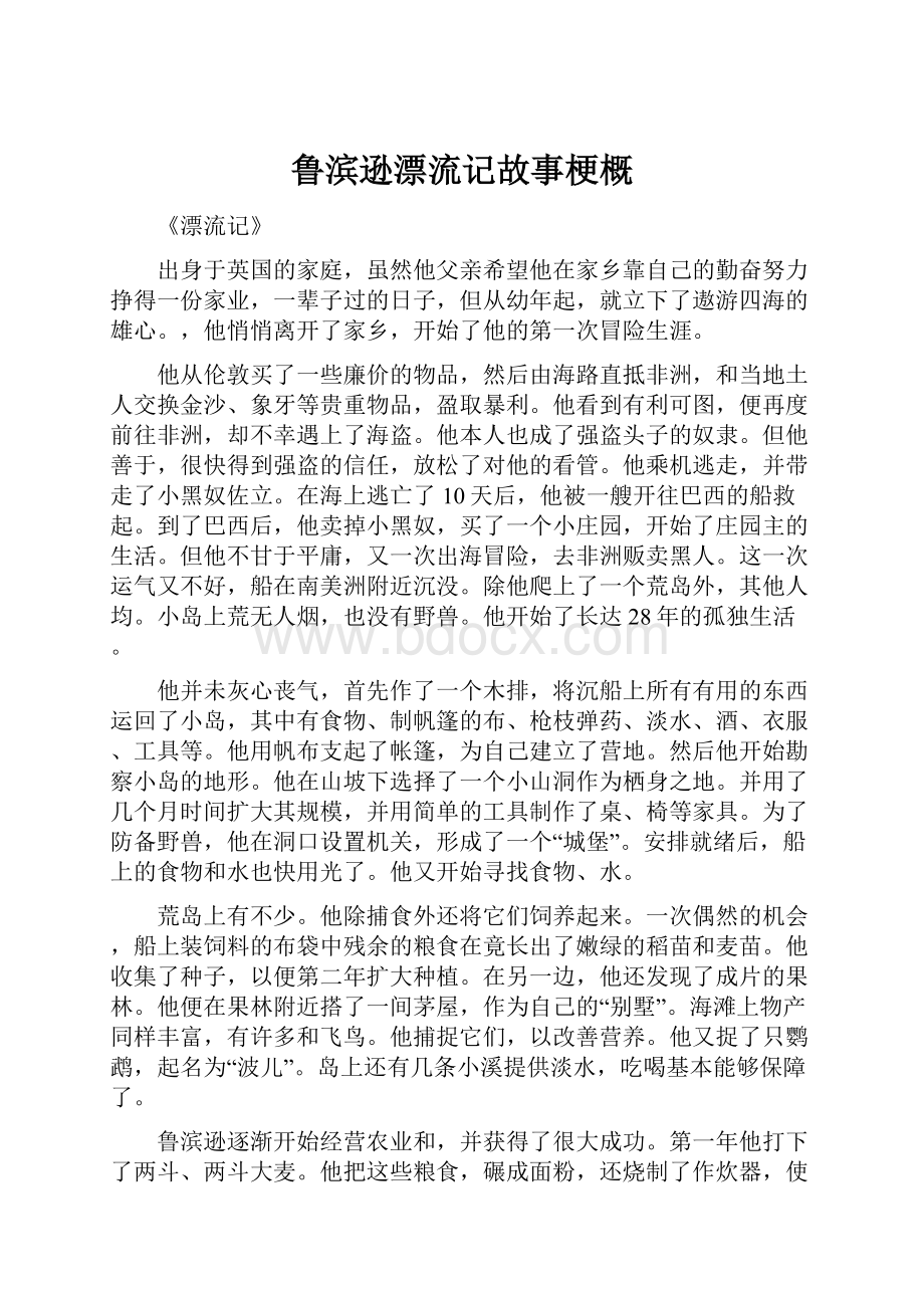 鲁滨逊漂流记故事梗概.docx