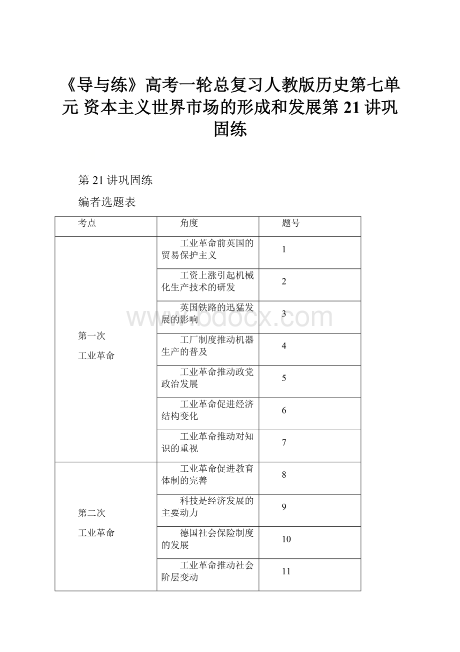 《导与练》高考一轮总复习人教版历史第七单元 资本主义世界市场的形成和发展第21讲巩固练.docx_第1页