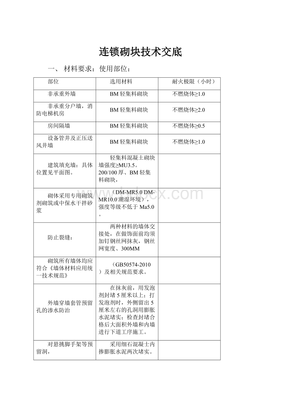 连锁砌块技术交底.docx