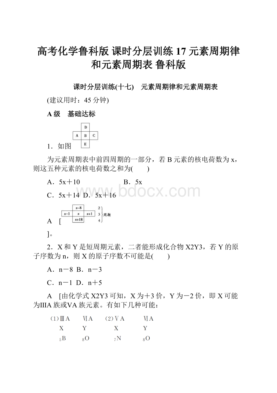 高考化学鲁科版 课时分层训练17 元素周期律和元素周期表 鲁科版.docx_第1页