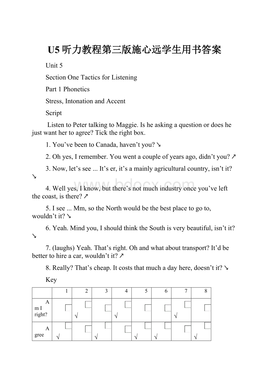 U5听力教程第三版施心远学生用书答案.docx_第1页