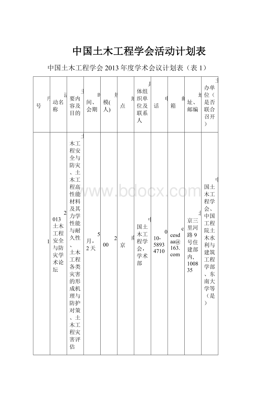 中国土木工程学会活动计划表.docx