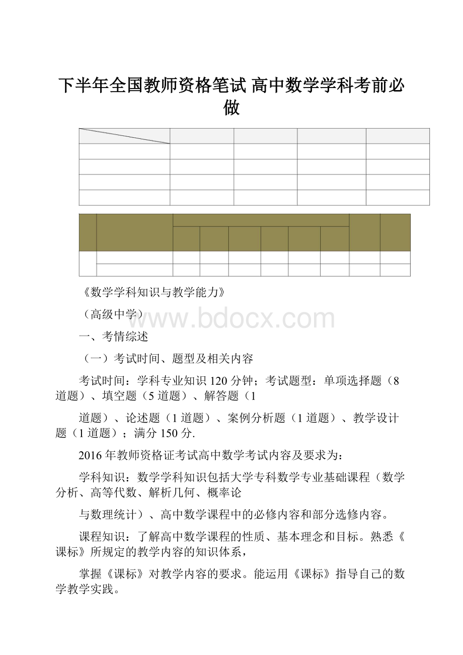 下半年全国教师资格笔试 高中数学学科考前必做.docx